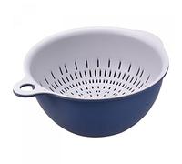 uxcell Ensemble passoire de cuisine, petit bac de vidange double couche et panier adapté pour les fruits, légumes, pâtes, baies, nettoyage - Bleu