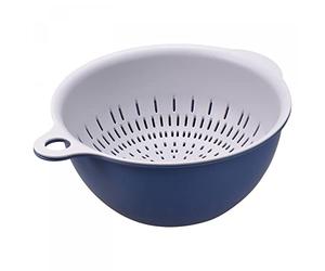 uxcell Ensemble passoire de cuisine, petit bac de vidange double couche et panier adapté pour les fruits, légumes, pâtes, baies, nettoyage - Bleu