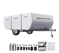 uxcell Housse de caravane imperméable et pop-up pour camping-car de 3 à 3,6 m, anti-UV, avec 3 + 2 sangles et aérations de protection pour camping-car, argenté