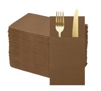 uxcell Lot de 100 serviettes jetables en lin avec poches intégrées pour couverts - Serviettes de table en papier pour couteaux et fourchettes, essuie-mains pour fête de mariage - Marron