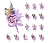 uxcell Lot de 15 boutonnières violettes pour homme, boutonnières, fleurs artificielles avec épingles pour mariée, marié, cérémonie de mariage, anniversaire, fête formelle
