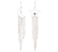 uxcell Lot de 2 attrape-rêves étoilés et lunes faits à la main, décoration d'intérieur en macramé avec pendentif, décoration d'intérieur bohème pour femme, grand-mère, amie, mère (blanc)