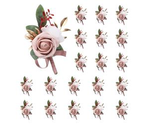 uxcell Lot de 20 boutonnières grises et roses pour homme, fleurs artificielles, boutonnières de poche avec épingles pour mariage, mariée, marié, cérémonie, anniversaire, fête formelle