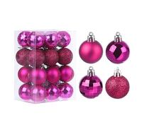 uxcell Lot de 24 boules de Noël incassables à suspendre pour sapin de Noël, mariage - Décorations de fête - Rouge rose (4 cm)