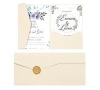 uxcell Lot de 25 enveloppes d'invitation A7 avec autocollant doré en cire à cacheter - 12,7 x 17,8 cm - Cartes d'invitation de mariage à trois plis pour mariage, anniversaire, remise de diplôme