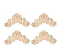 uxcell Lot de 4 appliques décoratives en bois sculpté non peint pour lit, porte, armoire, commode, décoration de meubles, bricolage (10 x 10 cm)