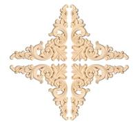 uxcell Lot de 4 appliques en bois sculpté - 12 x 12 cm - Petits coins en bois non peints - Pour armoires, murs, portes, coffres, commodes, table de nuit