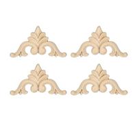 uxcell Lot de 4 appliques en bois sculpté non peint pour lit, porte, armoire, commode, décoration de meubles, bricolage (4 x 4 cm)