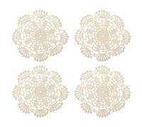 uxcell Lot de 4 dessous de verre en tissu de 12,7 cm - Napperons en coton tissé au crochet avec broderie en dentelle avec motif floral pour décoration de fête de mariage (beige)