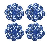 uxcell Lot de 4 dessous de verre en tissu de 12,7 cm - Napperons en coton tissé au crochet avec broderie en dentelle avec motif floral pour décoration de fête de mariage (bleu marine)