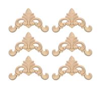 uxcell Lot de 6 appliques en bois sculpté non peint pour lit, porte, placard, commode, décoration de meubles, bricolage (4 x 4 cm)