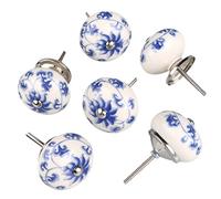 uxcell Sourcingmap Lot de 6 boutons de porte vintage en céramique peints à la main Motif citrouille Bleu et blanc