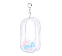 uxcell Trousse de maquillage ovale transparente de 10,2 x 5,1 x 19,1 cm avec clip en forme de cœur et pompon, petite pochette cosmétique portable pour femme, adaptée pour les voyages, violet clair