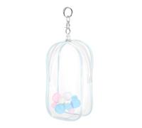 uxcell Trousse de maquillage ovale transparente de 10,2 x 5,1 x 19,1 cm avec clip en forme de cœur et pompon, petite pochette cosmétique portable pour femme, convient pour les voyages, bleu clair