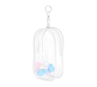 uxcell Trousse de maquillage transparente ovale de 10,2 x 5,1 x 19,1 cm avec clip en forme de cœur et pompon, petite pochette cosmétique portable pour femme, convient pour les voyages, blanc