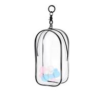 uxcell Trousse de maquillage transparente ovale de 10,2 x 5,1 x 19,1 cm avec clip en forme de cœur et pompon, petite pochette cosmétique portable pour femme, adaptée pour les voyages, noir