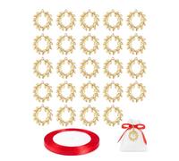 UXEWKL Lot de 24 pendentifs branche d'olivier Idéal comme cadeau de fin d'études, décoration vintage pour Noël, pendentif avec ruban rouge (doré)