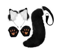 UxicRuya Cerceau à Cheveux avec Oreilles et Queue de Renard avec Gants, Costume En Peluche Lolita, Accessoires de Cosplay, Longue Queue En Peluche, Oreilles de, noir