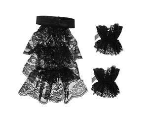 UxicRuya Ensemble Jabot et Manchettes En Dentelle, Accessoires Vestimentaires Steampunk pour Adultes, pour Fêtes et Scènes, Noir