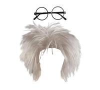 UxicRuya Perruque de vieil homme, perruque de vieux professeur, perruque de fête de Cosplay, perruque scientifique pour enfants et adultes hommes, Perruque et Lunettes