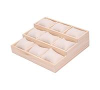 UxicRuya Présentoir pour Montres et Bijoux en Bois à 9 Compartiments Plateau de Rangement Étagé avec Coussins Détachables Idéal pour Vitrines et Coiffeuses, Beige