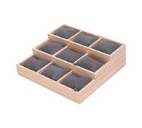 UxicRuya Présentoir pour Montres et Bijoux en Bois à 9 Compartiments Plateau de Rangement Étagé avec Coussins Détachables Idéal pour Vitrines et Coiffeuses, Gris