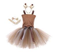 UxicRuya Robe de Fête D'anniversaire de Noël pour Bébé Fille, Girafe de Renne, Costume Fantaisie Cosplay avec Bandeau, M