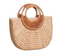 UxicRuya Sac Fourre-Tout en Paille Tissé à La Main, Sac à Main Décontracté à Poignée Supérieure Ronde de Grande Capacité pour L'école de Voyage, Je