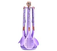 UXIYI 7pcs Ustensiles de cuisine Set Ustensile de cuisine en silicone avec support rotatif, Ensemble de spatule d'outils de cuisine, serveur de pâtes, Selle de soupe, Cuillère solide,Violet