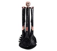 UXIYI 7pcs Ustensiles de Cuisine Set Ustensile de Cuisine en Silicone avec Support Rotatif, Ensemble de spatule d'outils de Cuisine, Serveur de pâtes, Selle de Soupe, Cuillère Solide,Noir