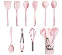 UXIYI Ensemble d'ustensiles de cuisine en silicone, 10pcs, y compris Turner, Spatule, Cuillère de cuisson, Tong, Anti-Stick résistant à la chaleur, Rose
