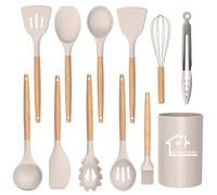 UXIYI Ensemble d'ustensiles de cuisine en silicone, 12 pièces, ustensiles de cuisine antiadhésifs résistants à la chaleur, kaki