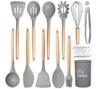 UXIYI Ensemble d'ustensiles de cuisine en silicone, 13 pièces, ensemble d'ustensiles de cuisine en silicone, accessoires de cuisine antiadhésifs, ustensiles de cuisine et gadgets, gris clair