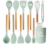 UXIYI Ensemble d'ustensiles de cuisine en silicone, 13 pièces, ensemble d'ustensiles de cuisine en silicone, accessoires de cuisine antiadhésifs, ustensiles de cuisine et gadgets, vert clair