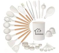 UXIYI Ensemble d'ustensiles de cuisine en silicone, 28 pièces, accessoires de cuisine pour ustensiles de cuisine antiadhésifs résistants à la chaleur, ustensiles de cuisine et gadgets, blanc
