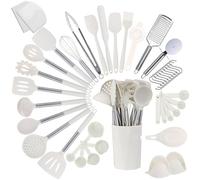 UXIYI Ensemble d'ustensiles de Cuisine, ustensiles de Cuisine en Silicone, Ensemble de spatules 44pcs avec poignée en Acier Inoxydable, ustensiles de Cuisine et Gadgets,Blanc