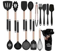 UXIYI Ensemble d'ustensiles de cuisine, ustensiles de cuisine en silicone, ensemble de spatules en silicone avec manche en acier inoxydable Rose Gold, outils de cuisine pour poêles antiadhésives,15PCS