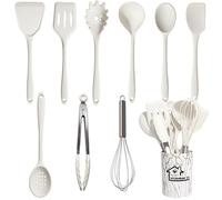 UXIYI Ensemble d'ustensiles en silicone Ustensiles de cuisine, 10pcs Ustensiles de cuisine Ensemble, y compris Turner Spatule Cuillère de cuisson Tong Anti-Stick résistant à la chaleur,Blanc
