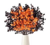 UXORSN 10 Pièces Fleurs Artificielles Halloween Bouquet de Fleurs Gypsophiles en Soie Orange et Noir Faux Fleur Arrangement Floral pour Vase Maison Mariage Halloween Decoration