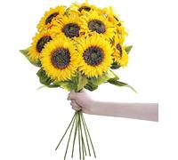 UXORSN 9 Pièces Tournesol Artificiel 50cm Longue Tige Fleurs Artificielles Décor Fausses Fleurs de Soleil Fleur en Soie Tournesols Jaune Bouquet Plante pour Maison Mariage Party Décoration Extérieur