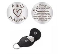 Uxreoib Porte-clés Pocket Hug Token pour relation à distance, souvenir double face en acier inoxydable avec étui en cuir PU, cadeau inspirant pour la santé mentale et la sobriété