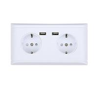 Uxsiya Multi-Functional EU Plug Wall Power Outlet Socket with Dual USB Port 2 Way Multi Plug Extension Mains Socket Adapter European Power Plug Adapter Power Strips for Phone Charging 250V