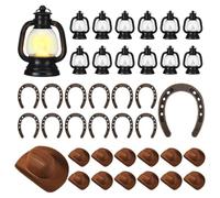 Uxsjakjsd 36 Mini Lanternes Décoratives Western pour Fête de Cow-Boy: 12 Lanternes avec Bougie, 12 Fers à Cheval Suspendus, 12 Chapeaux de Cow-Boy