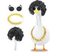 Uxsjakjsd Cool Lawn Goose Statue Tenue 3pcs / Set, Porch Garden Goose Costume Costum, Gold Chain Sunglasses Wig