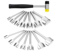 Uxsjakjsd Ensemble de 14 Emporte-Pièces D'Angle en Cuir, Comprenant un Marteau en Caoutchouc Double Face, des Emporte-Pièces Demi-Rond/Quart de Rond et un Étui Portefeuille à Bandoulière à Monter Soi-