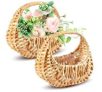 Uxsjakjsd Lot de 2 Paniers à Fleurs en Osier et Bois pour Filles, Doublure et Poignée Imperméables, Style Rustique, pour Décoration de Mariage