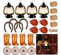 Uxsjakjsd Lot de 24 Mini Lanternes en Forme de Fer à Cheval, de Roues de Chariot et de Balles de Foin, pour Décorations de Fêtes à Thème Cowboy, Mariages et Anniversaires Western