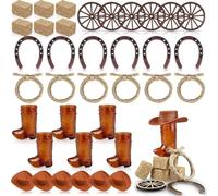 Uxsjakjsd Mini Fer à Cheval 42 Pièces pour Loisirs Créatifs - Centres de Table Western Marron et Chapeau, Bottes de Cow-Boy, de Foin, Cordes pour Décorations de Fête d'anniversaire