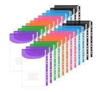 Uxsjakjsd Pochettes à Classeur en Pack de 24 - Extensibles, avec Bouton-Pression et Étiquette, pour L'École, et le Bureau - Design à 11 Trous