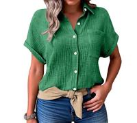 uxxnjfg Chiffon T Shirt Femme Ete Été Tshirt Coton Lin Grande Taille Manche Courte Vetement Femme Ete Haut Col V Tunique Couleur Uni T Shirt Basiques Tops Mes Commandes(Vert foncé,M)